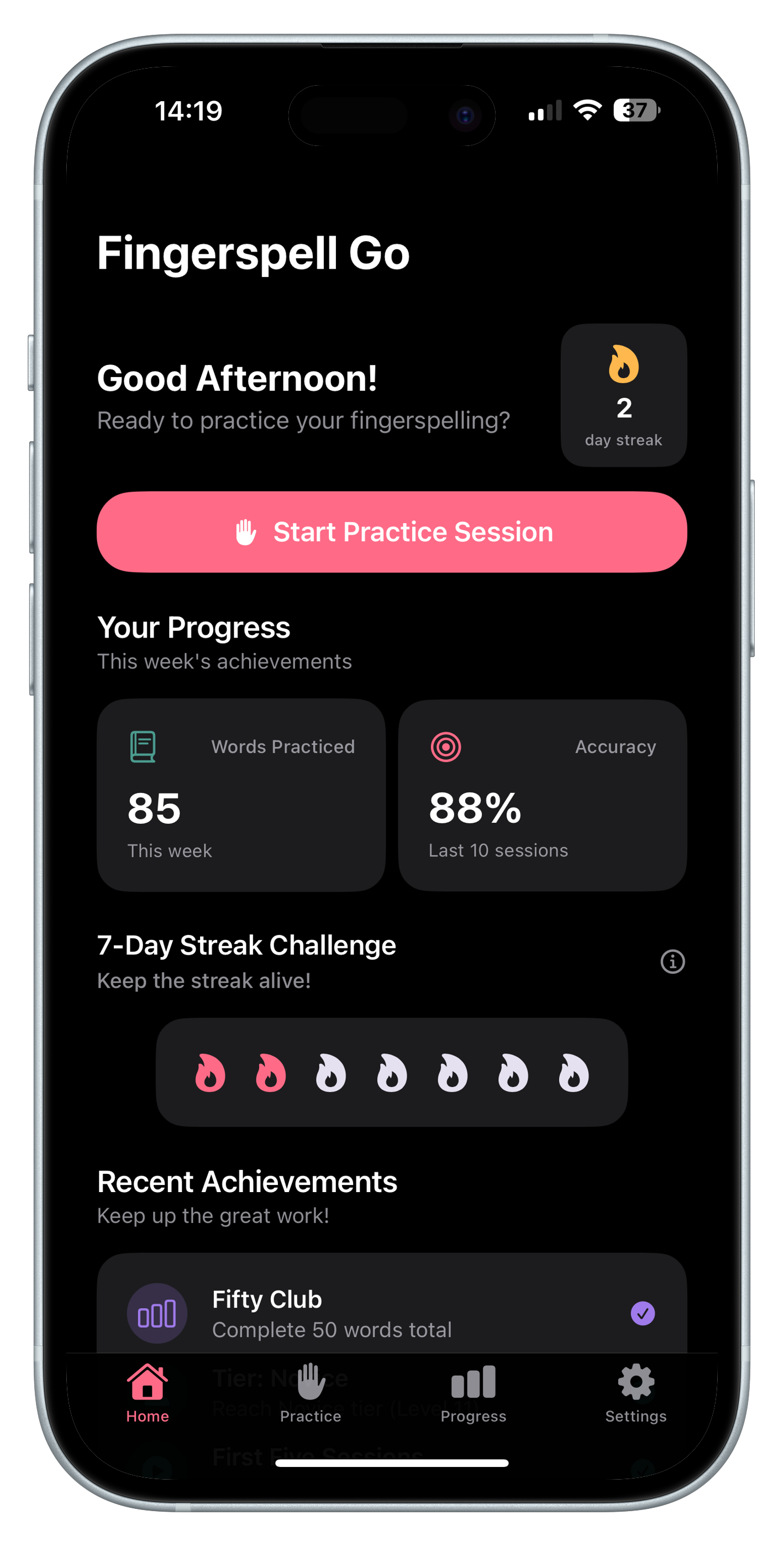 Fingerspell Go App Screenshot